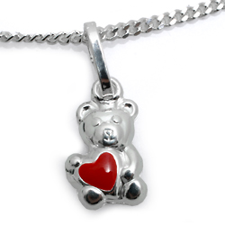 Kinderschmuck Halskette Teddy mit Herz und Kette Silber