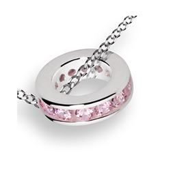 Taufring mit Kette 14 Zirkonia-Steine rosa Silber