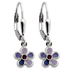 Kinderschmuck Ohrringe lila Blume mit Stein