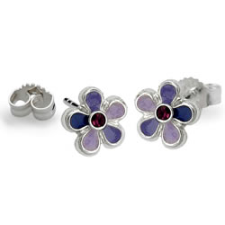 Kinderschmuck Ohrstecker lila Blume mit Stein