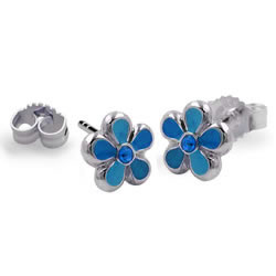 Kinderschmuck Ohrstecker blau Blume mit Stein