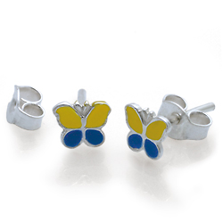 Kinderschmuck Ohrstecker Schmetterling gelb/blau Silber