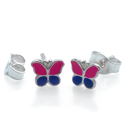 Kinderschmuck Ohrstecker Schmetterling pink/lila Silber