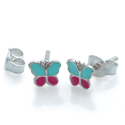 Kinderschmuck Ohrstecker Schmetterling pink/trkis Silber