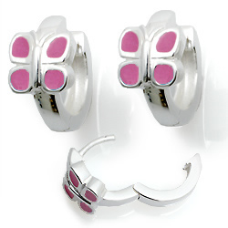 Schmuck Klappcreolen rosa Schmetterling Silber