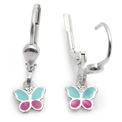 Kinderschmuck Ohrringe Schmetterling pink/türkis Silber