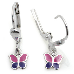 Kinderschmuck Ohrringe Schmetterling lila/pink Silber