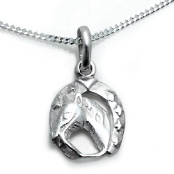 Kinderschmuck Pferdekopf im Hufeisen mit Kette Silber