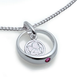 Taufring mit Engel/Rubin und Kette Silber