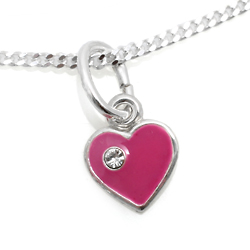 Kinderschmuck Halskette Herz rosa Stein mit Kette Silber