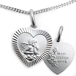 Kinderschmuck Halskette Schutzengel / Herz mit Kette Silber