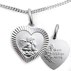 Kinderschmuck Halskette Herz-Schutzengel mit Kette in Silber
