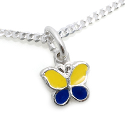 Kinderschmuck Halskette Schmetterling gelb/blau mit Kette Silber