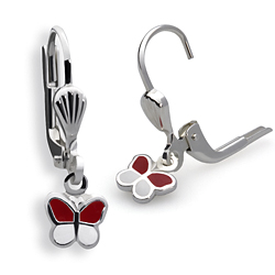 Kinderschmuck Ohrringe Schmetterling rot/weiss