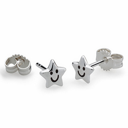 Kinderschmuck Ohrstecker Stern Gesicht schwarz Silber