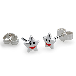 Kinderschmuck Ohrstecker Stern Gesicht in rot Silber