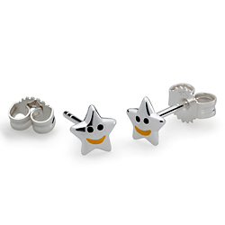 Kinderschmuck Ohrstecker Stern Gesicht in gelb Silber
