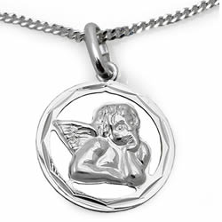Anhnger Schutzengel glnzend mit Kette 925er Silber