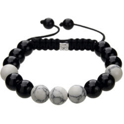 Shamballa Armband Glasperlen schwarz Muster grau