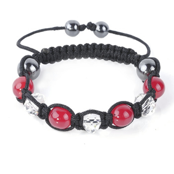 Shamballa Armband Glasperlen Hmatit kristall/rot