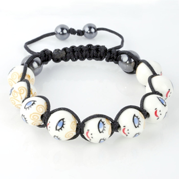 Shamballa Armband Hmatit Glaskugel wei Muster Gesicht