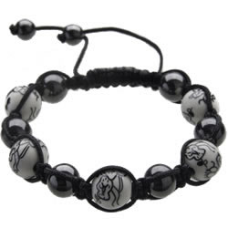 Shamballa Armband Hmatit Glaskugel wei Muster grau