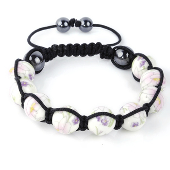 Shamballa Armband Hmatit Glaskugel wei Blume pastell