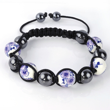 Shamballa Armband Glasperlen Hmatit graphit/wei Muster lila