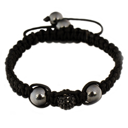 Shamballa Armband Hmatit, Glasperle grau/schwarz