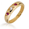 Taufring mit Kette 3 Zirkonia-Steine rot und wei� 333er Gold