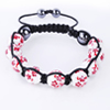 Shamballa Armband Glasperlen Hmatit wei Blumenmuster rot