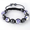 Shamballa Armband Glasperlen Hmatit graphit/wei Muster lila